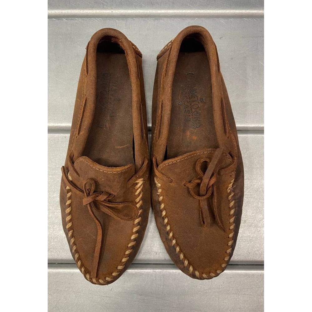 Minnetonka Moccasin Womens 6m Slip On Brown Leather Driving Loafers - Picture 7 of 9